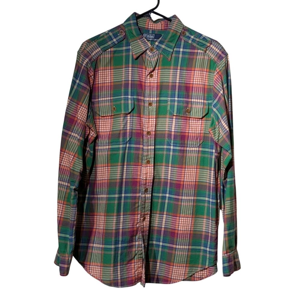 Vintage Polo by Ralph Lauren Green Plaid Button Down Shirt Mens Size L - Picture 1 of 9